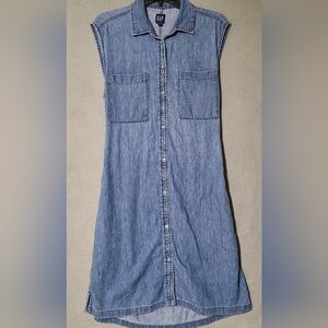 GAP Women's Sleeveless Blue Jean‎ Denim Button-Down Dress - Size Small